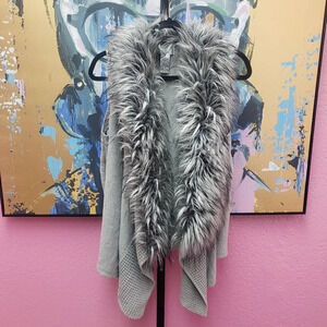 LaSeine Gray Sweater with Fluffy Faux Fur